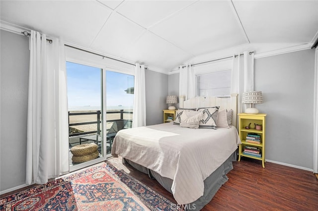 27 A Surfside Ave, Surfside, CA 90743 - bedroom featuring lofted ceiling, access to outside, and wood finished floors