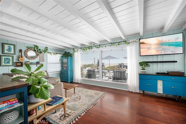 27 A Surfside Ave, Surfside, CA 90743 - living area featuring wood finished floors and a wood ceiling with exposed beams