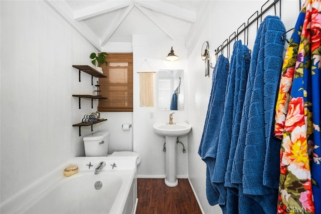 27 A Surfside Ave, Surfside, CA 90743 - bathroom featuring beam ceiling, a bath, and wood finished floors