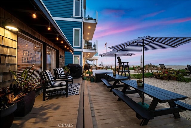 27 A Surfside Ave, Surfside, CA 90743 - deck at dusk with a hot tub and area for grilling