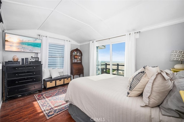 27 A Surfside Ave, Surfside, CA 90743 - bedroom with lofted ceiling, wood finished floors, access to outside, and ornamental molding
