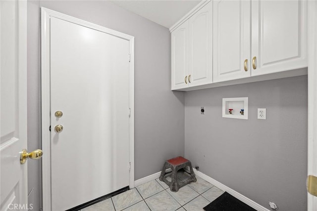 15331 Lillian Pl, Hacienda Heights, CA 91745 - laundry area with hookup for an electric dryer, baseboards, light tile patterned flooring, cabinet space, and washer hookup