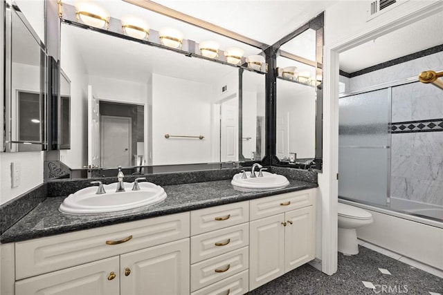 15331 Lillian Pl, Hacienda Heights, CA 91745 - full bathroom featuring double vanity, a sink, toilet, and enclosed tub / shower combo