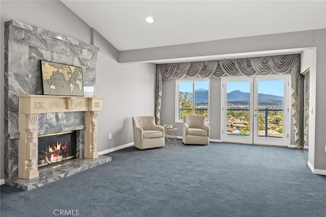 15331 Lillian Pl, Hacienda Heights, CA 91745 - unfurnished room with carpet, baseboards, a fireplace, recessed lighting, and lofted ceiling