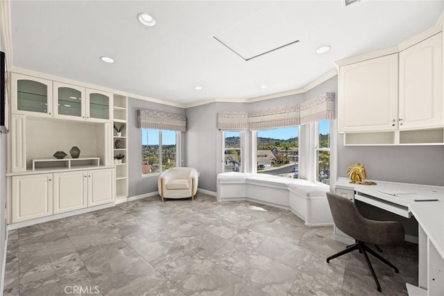 15331 Lillian Pl, Hacienda Heights, CA 91745 - office space featuring baseboards, crown molding, and recessed lighting