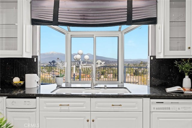 15331 Lillian Pl, Hacienda Heights, CA 91745 - kitchen featuring white cabinetry, a mountain view, a sink, and dishwasher
