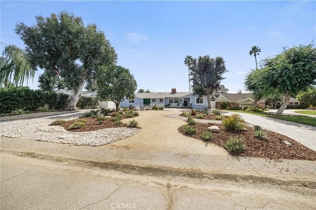 ranch-style home with curved driveway