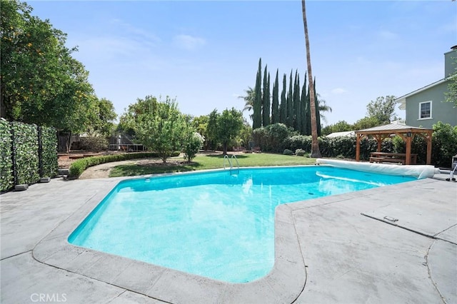 view of pool featuring a gazebo, a patio, and a covered pool