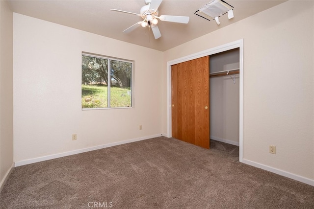 51674 Rd 426, Oakhurst, CA 93644 - unfurnished bedroom with baseboards, a closet, ceiling fan, and carpet flooring