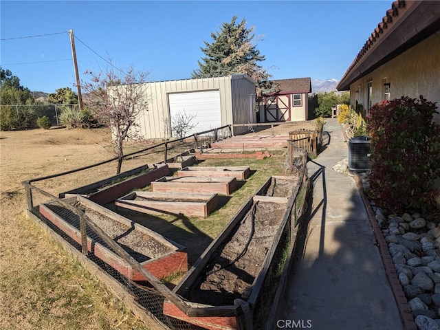 8802 Rubidoux Ave, Yucca Valley, CA 92284 - view of yard featuring a storage shed, a garden, and a detached garage