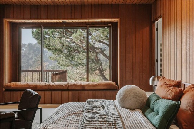 interior space featuring wooden walls