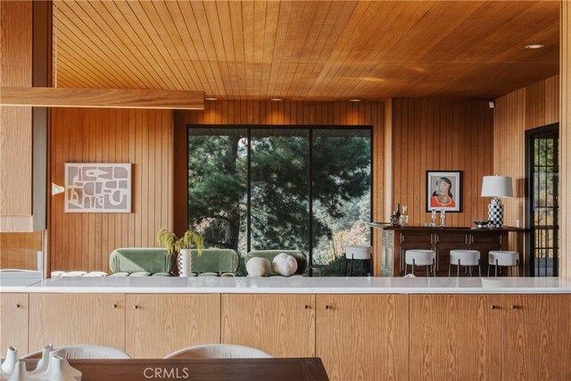 bar with wooden ceiling and wooden walls