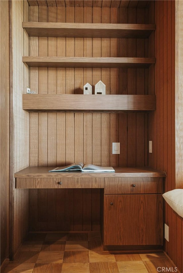 interior space with wooden walls