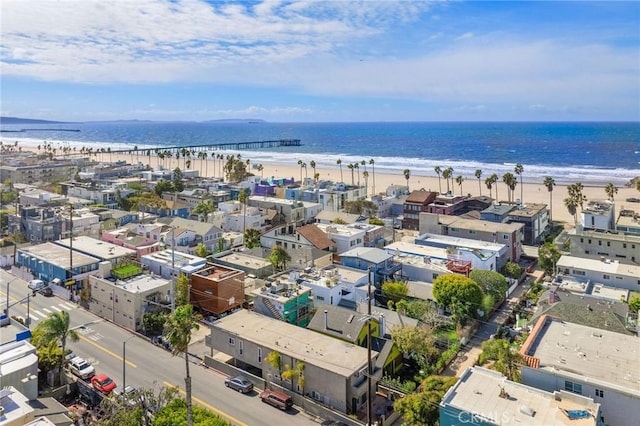 aerial view featuring a beach view and a water view