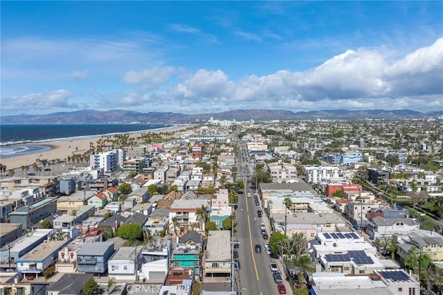 bird's eye view featuring a water and mountain view