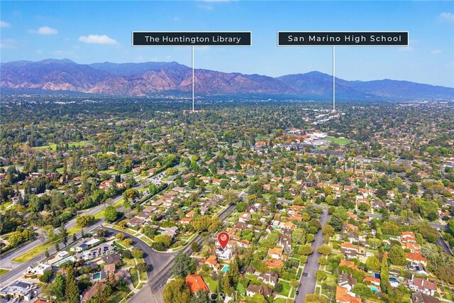 birds eye view of property with a residential view and a mountain view