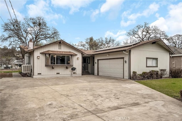 19506 Old Creek Rd, Hidden Valley Lake, CA 95467 - view of front of home with a chimney, a garage, crawl space, a front lawn, and driveway