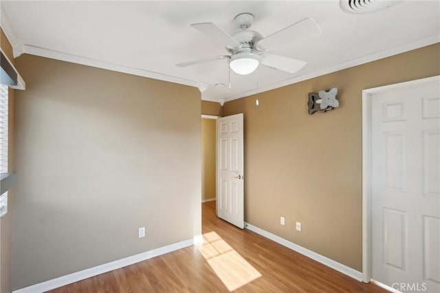 42042 Chestnut Dr, Temecula, CA 92591 - unfurnished bedroom featuring ceiling fan, light wood-style floors, baseboards, and ornamental molding