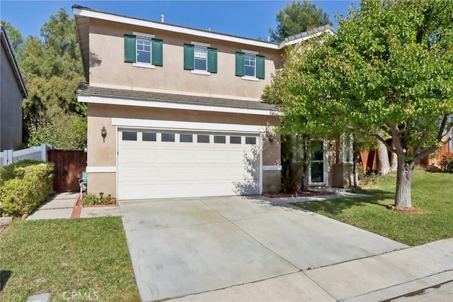 42042 Chestnut Dr, Temecula, CA 92591 - view of front of house with fence, an attached garage, driveway, stucco siding, and a front yard