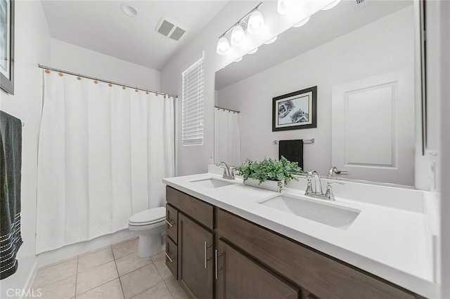 full bathroom with toilet, tile patterned flooring, a sink, and visible vents