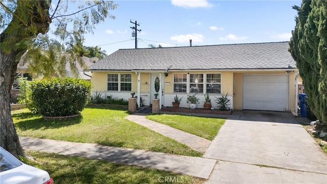 7738 Adwen St, Downey, CA 90241 - view of front facade featuring a garage, a front lawn, stucco siding, and concrete driveway
