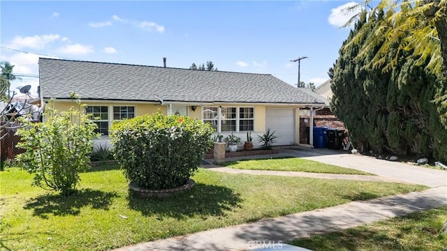 7738 Adwen St, Downey, CA 90241 - view of front of home featuring driveway, a front lawn, an attached garage, a shingled roof, and stucco siding