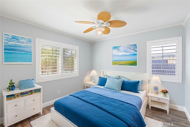 27077 Calendula St, Corona, CA 92883 - bedroom featuring wood finished floors, ornamental molding, baseboards, and multiple windows