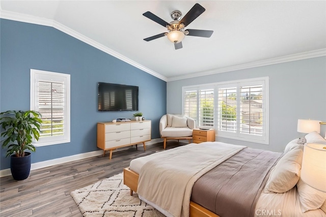 27077 Calendula St, Corona, CA 92883 - bedroom with crown molding, wood finished floors, multiple windows, and vaulted ceiling