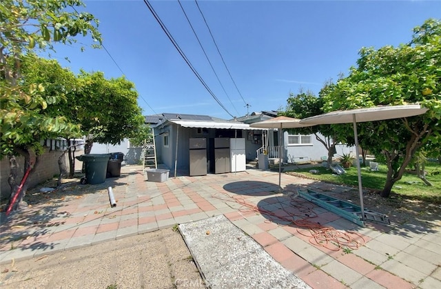 1020 E Rowland Ave, West Covina, CA 91790 - rear view of house featuring a patio area, a fenced backyard, and a storage unit