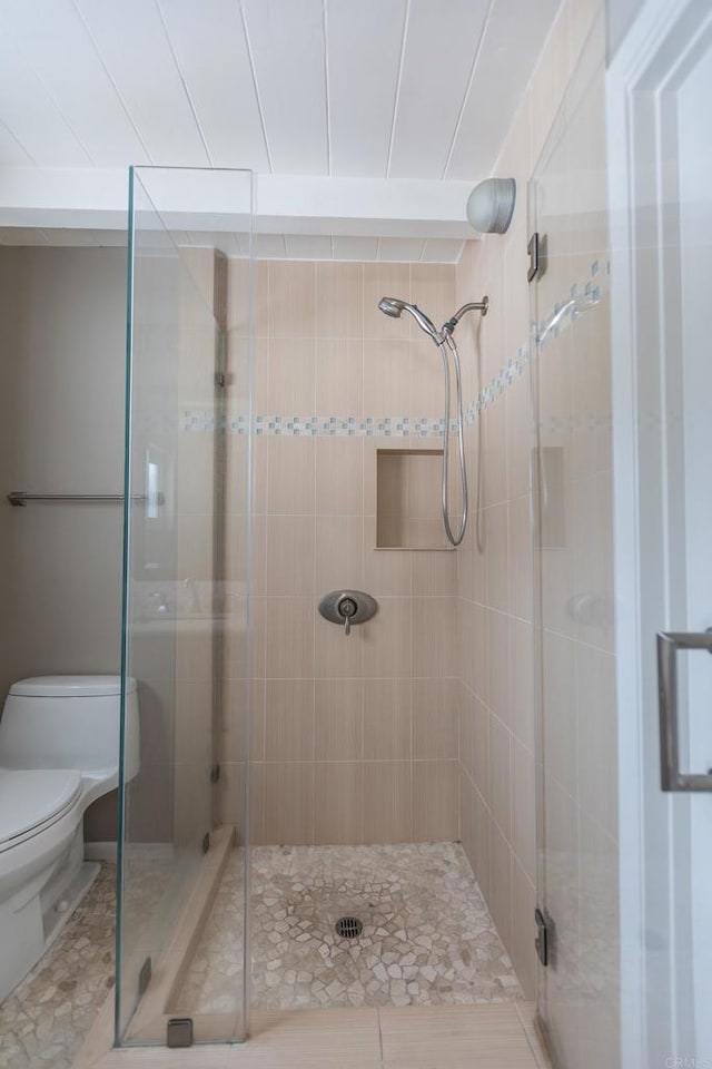 full bath featuring toilet and a shower stall