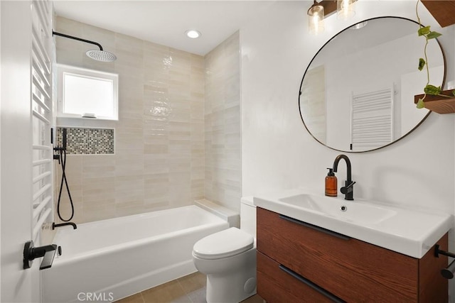full bathroom with toilet, shower / bath combination, and vanity