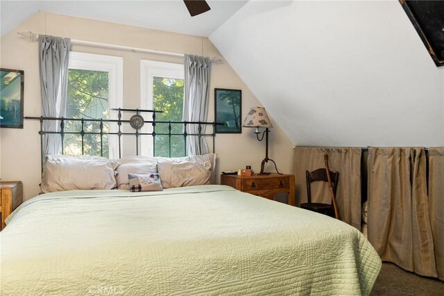 256 B Ln, Lake Arrowhead, CA 92352 - carpeted bedroom featuring lofted ceiling and a ceiling fan