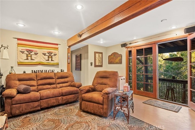 256 B Ln, Lake Arrowhead, CA 92352 - living area featuring recessed lighting and beam ceiling