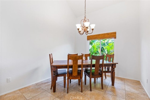 2204 Recodo Ct, Carlsbad, CA 92009 - dining room featuring a chandelier, high vaulted ceiling, and light tile patterned floors
