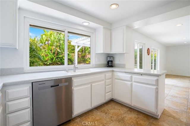 2204 Recodo Ct, Carlsbad, CA 92009 - kitchen featuring dishwasher, healthy amount of natural light, light countertops, white cabinets, and recessed lighting