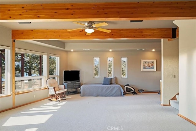 15516 Valley View Dr, Weed, CA 96094 - carpeted bedroom featuring baseboards and beamed ceiling