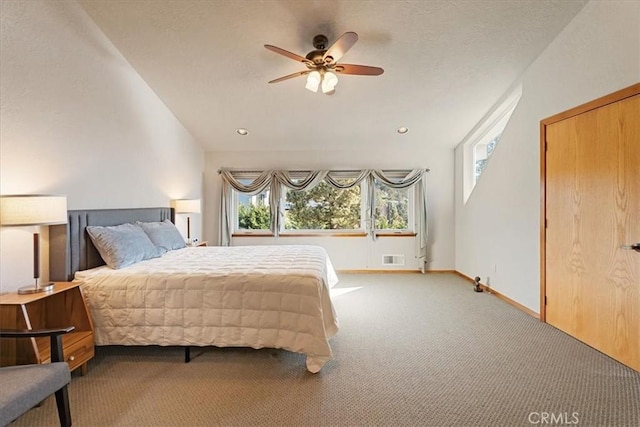 15516 Valley View Dr, Weed, CA 96094 - carpeted bedroom featuring baseboards, visible vents, recessed lighting, and a ceiling fan