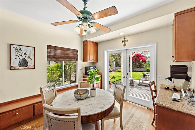 10 Cambridge Ct, Coto De Caza, CA 92679 - dining space featuring light wood-type flooring, french doors, and a ceiling fan