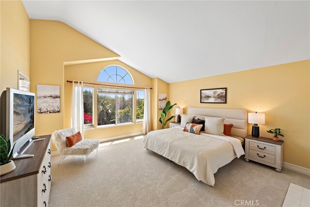 10 Cambridge Ct, Coto De Caza, CA 92679 - bedroom featuring vaulted ceiling, light colored carpet, and baseboards