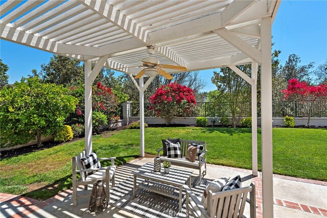 10 Cambridge Ct, Coto De Caza, CA 92679 - view of patio / terrace with ceiling fan and a pergola