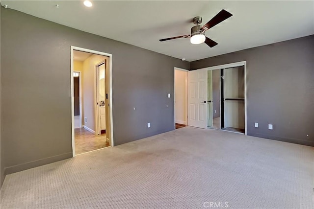 2100 Sherwood Ave Unit A, Modesto, CA 95350 - unfurnished bedroom featuring baseboards, carpet flooring, ceiling fan, and a closet