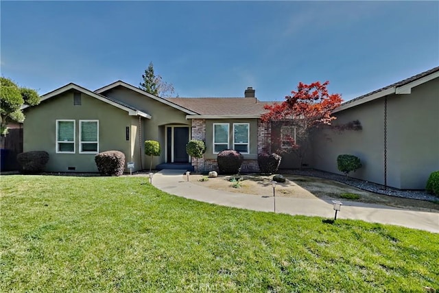 2100 Sherwood Ave Unit A, Modesto, CA 95350 - ranch-style house with a chimney, stucco siding, and a front lawn