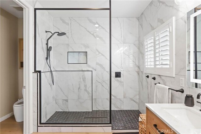 13083 Via Tuscany, Riverside, CA 92503 - bathroom with toilet, a marble finish shower, and vanity