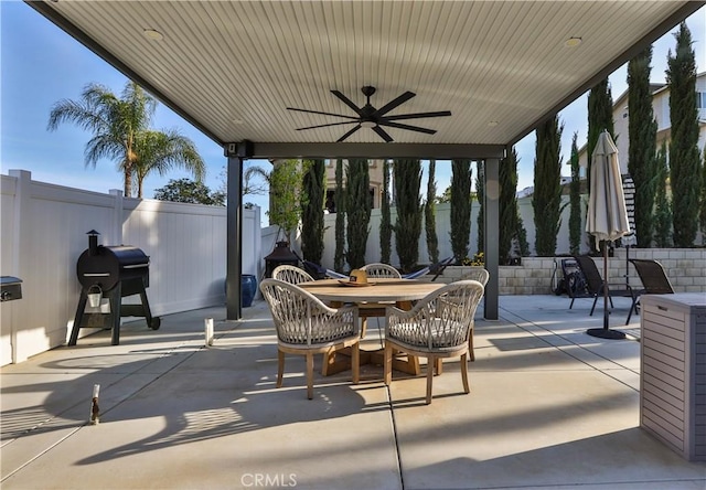 13083 Via Tuscany, Riverside, CA 92503 - view of patio / terrace with a ceiling fan, outdoor dining space, and a grill