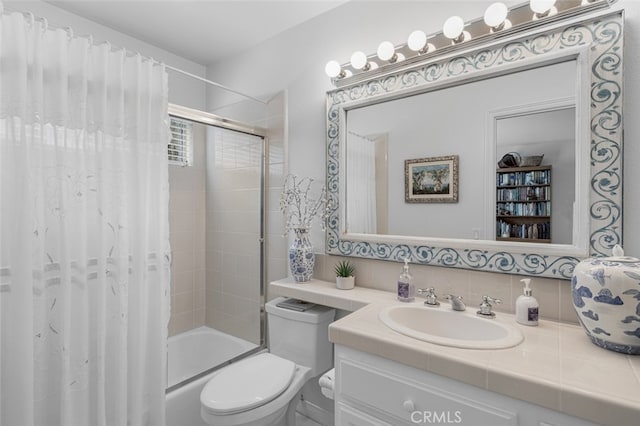 25382 Village Rd, Dana Point, CA 92629 - full bath with toilet, shower / tub combo, vanity, and backsplash