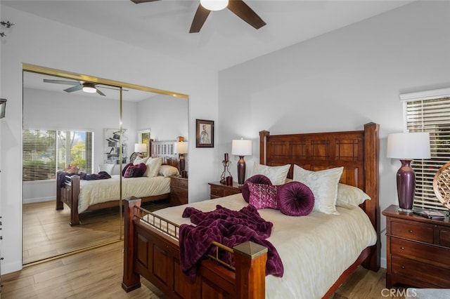 25382 Village Rd, Dana Point, CA 92629 - bedroom featuring a closet, light wood finished floors, and ceiling fan