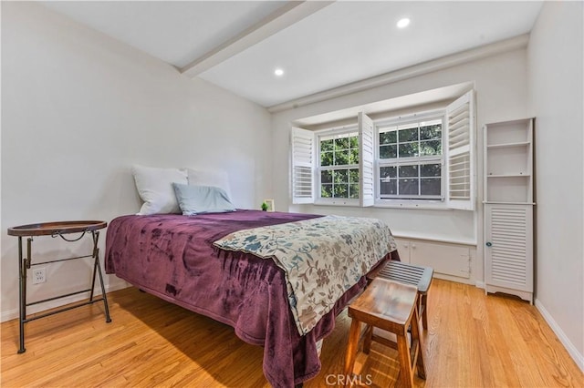 11330 Whitley St, Whittier, CA 90601 - bedroom featuring light wood-style flooring, beamed ceiling, and recessed lighting