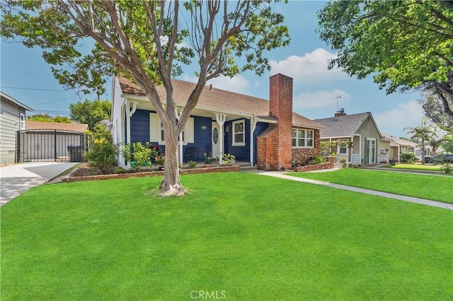 11330 Whitley St, Whittier, CA 90601 - single story home with a chimney, a front lawn, a gate, and driveway