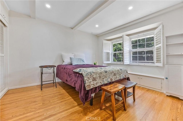 11330 Whitley St, Whittier, CA 90601 - bedroom with beam ceiling, light wood-style floors, and recessed lighting
