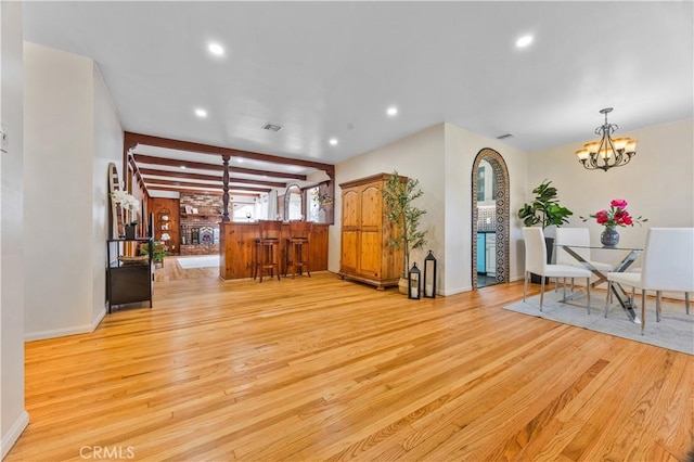 11330 Whitley St, Whittier, CA 90601 - living room featuring light wood-style floors, a chandelier, and recessed lighting